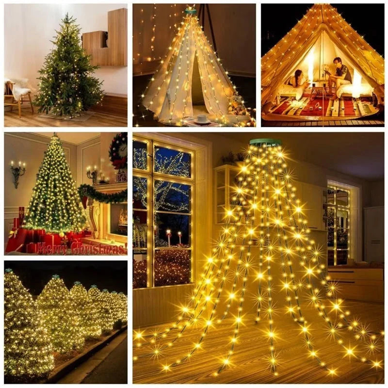 Christmas Tree Lights Cascading LED Remote Control Adjustable Brightness