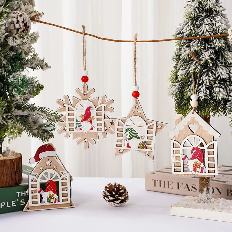 Christmas Tree Ornament Handcrafted Wood Santa Easy To Hang