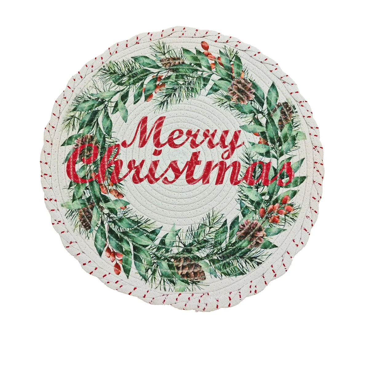 Christmas Tree Skirt Braided Cotton Quilted Hides Cords