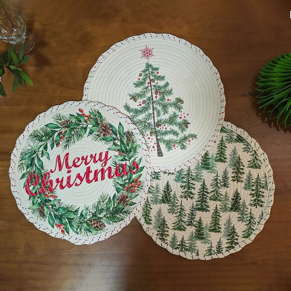 Christmas Tree Skirt Quilted Braided Cotton Hides Stand