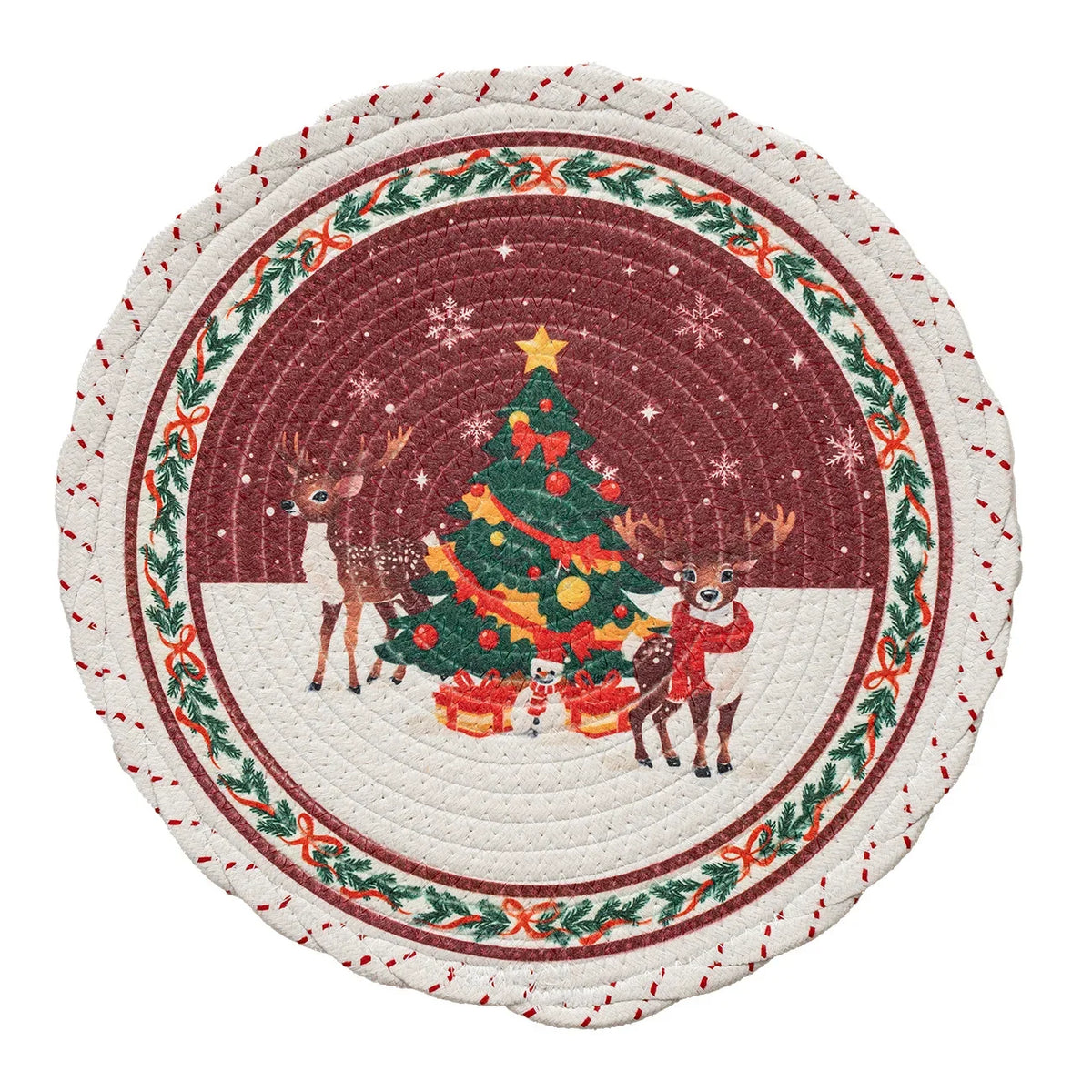 Christmas Tree Skirt Quilted Braided Cotton Hides Stand