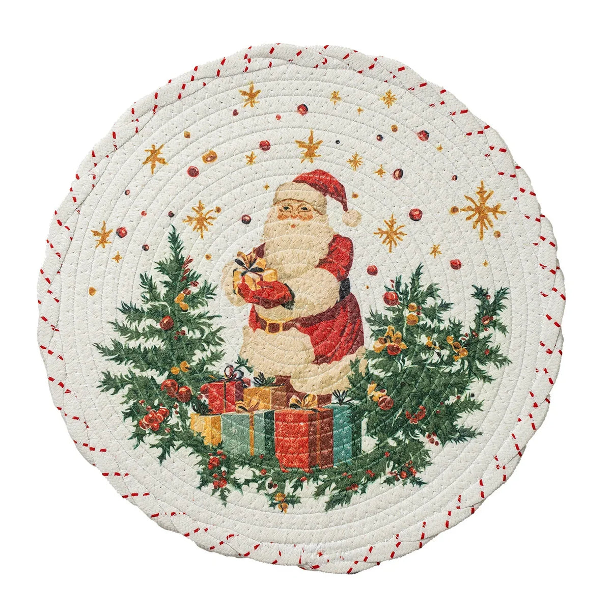 Christmas Tree Skirt Quilted Braided Cotton Hides Stand