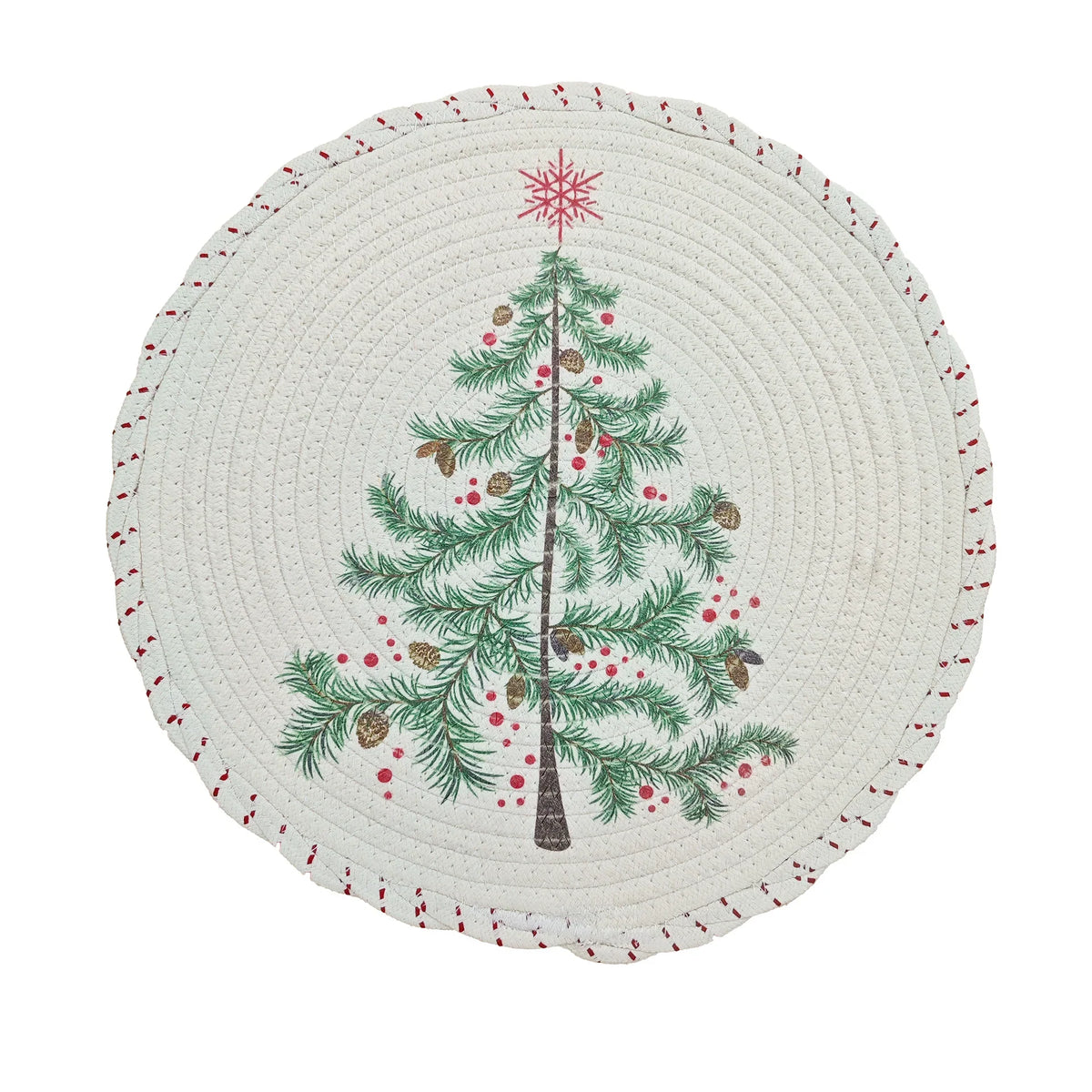 Christmas Tree Skirt Quilted Braided Cotton Hides Stand