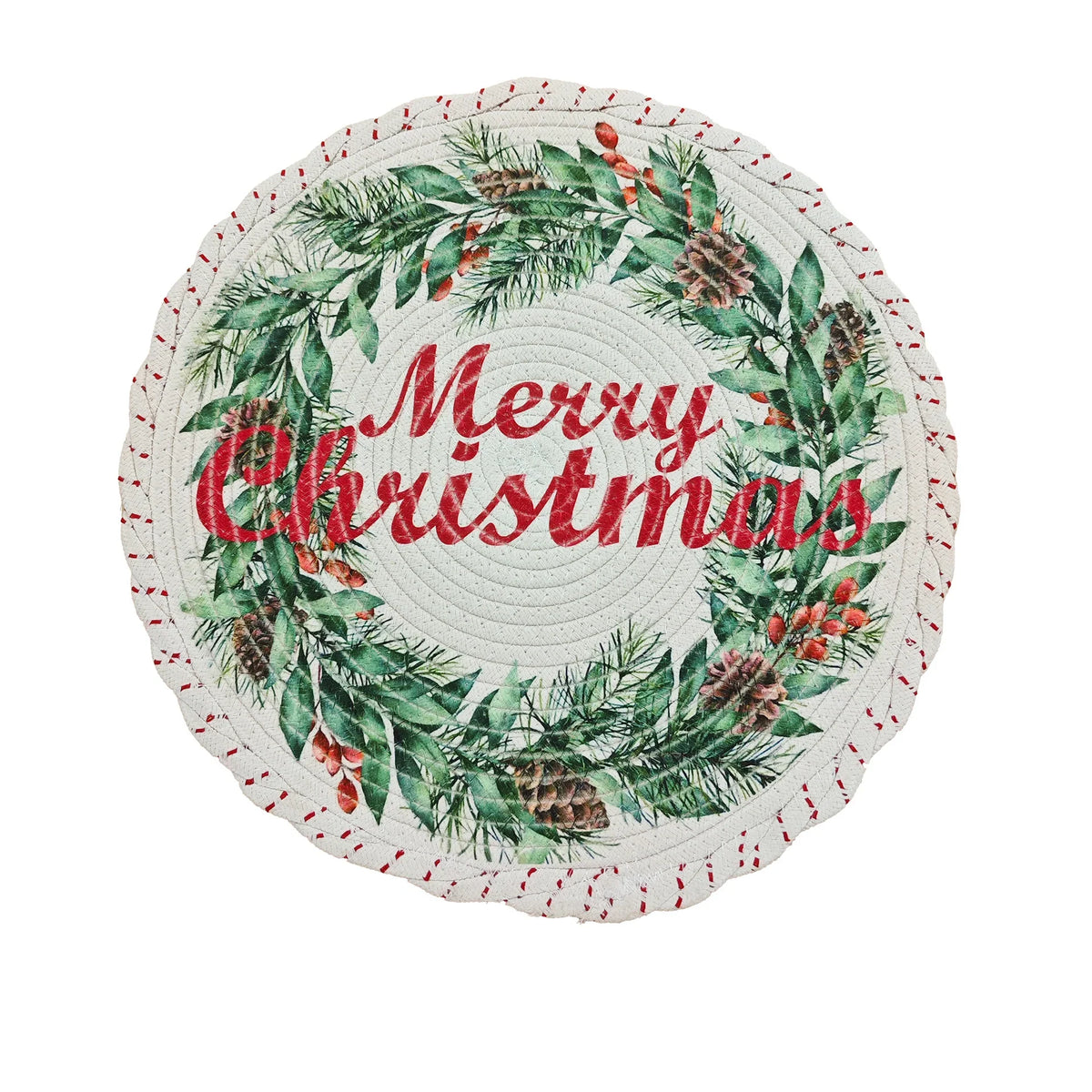 Christmas Tree Skirt Quilted Braided Cotton Hides Stand