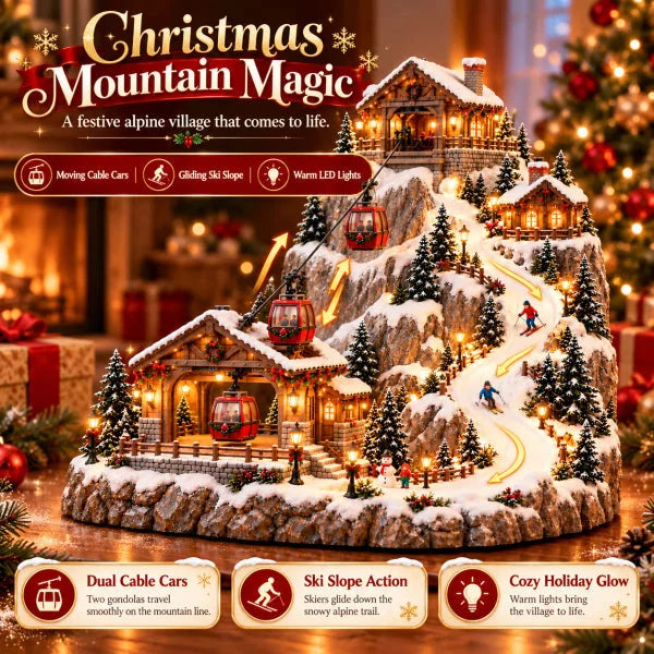 Christmas Village Decoration Animated Cable Cars & Skiers