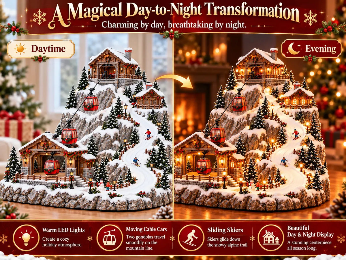 Christmas Village Decoration Animated Cable Cars & Skiers