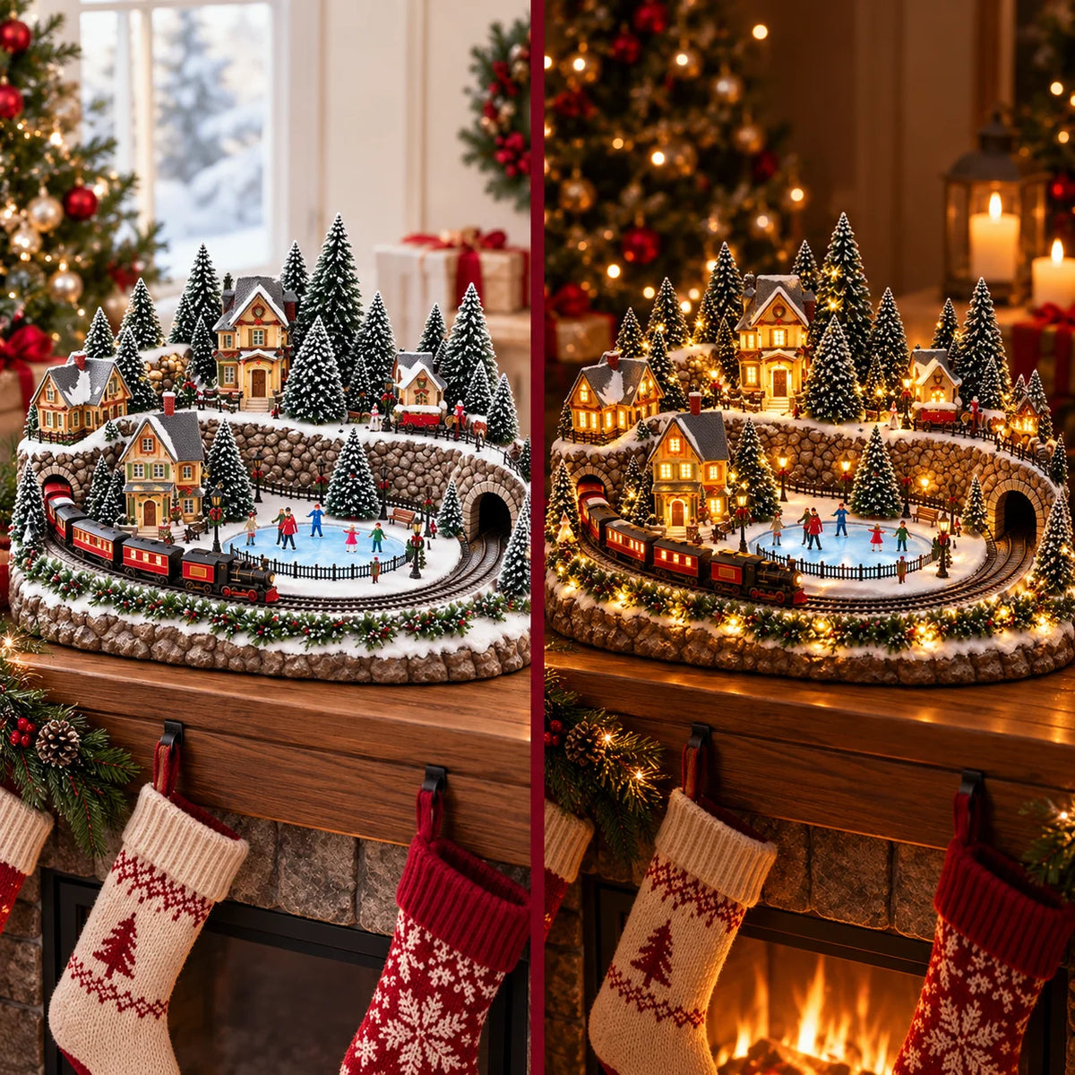 Christmas Village Decoration Animated Train Lighted Musical Scene