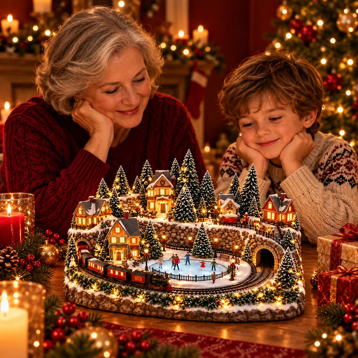 Christmas Village Decoration Animated Train Lighted Musical Scene