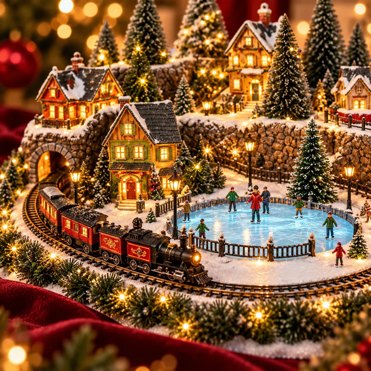 Christmas Village Decoration Animated Train Lighted Musical Scene
