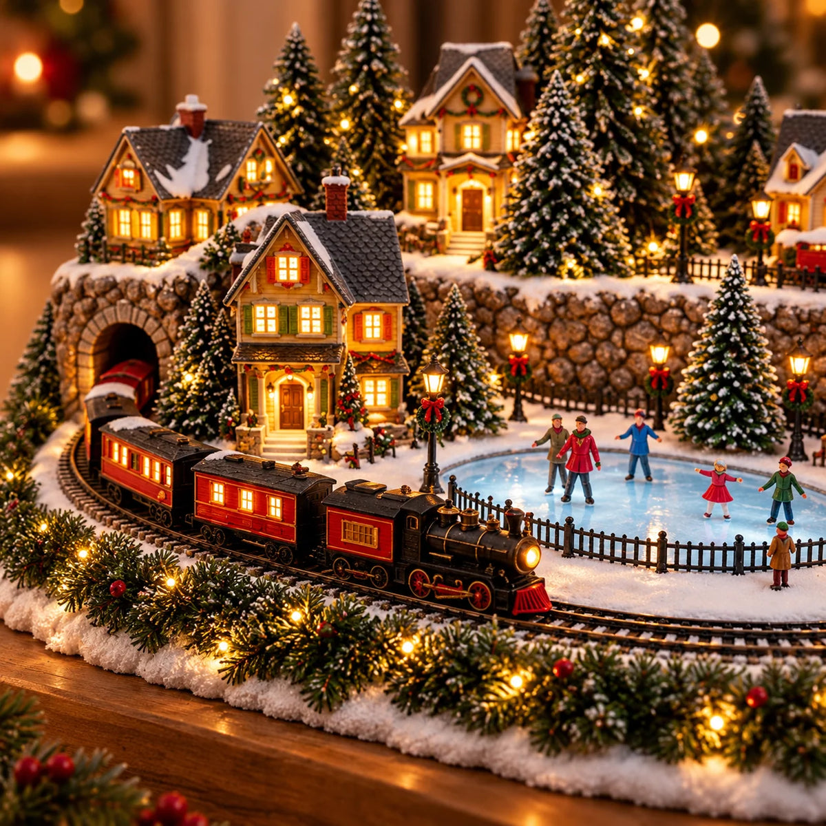 Christmas Village Decoration Animated Train Lighted Musical Scene