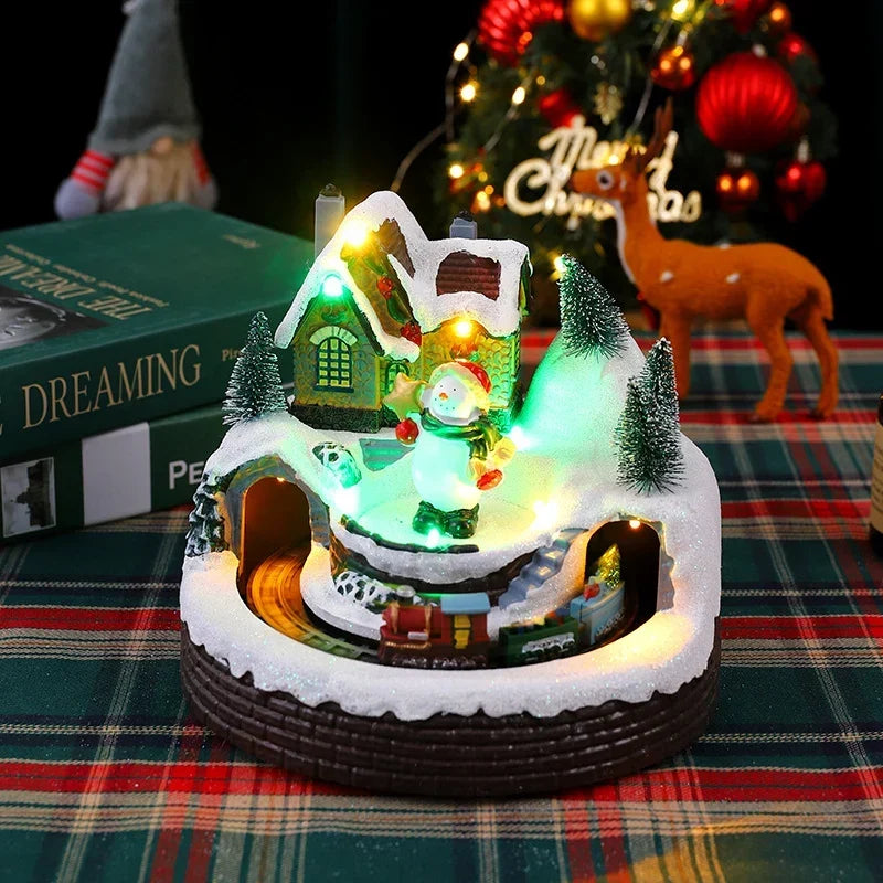 Christmas Village Figurine Integrated LED Snow-Covered Roofs