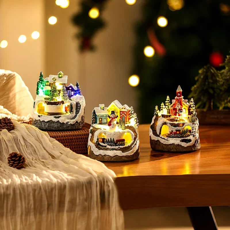 Christmas Village Scene Handcrafted Illuminated Centerpiece