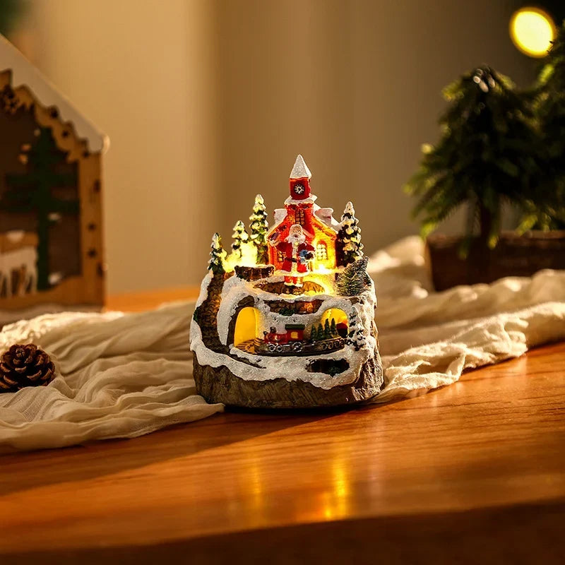 Christmas Village Scene Handcrafted Illuminated Centerpiece