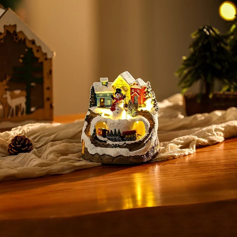Christmas Village Scene Handcrafted Illuminated Centerpiece