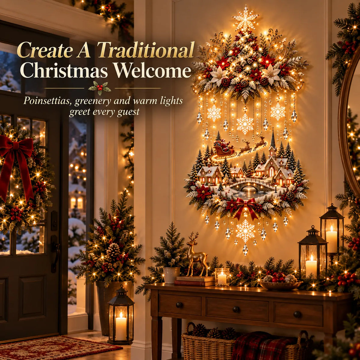 Christmas Wall Decor Tree & Village Warm Lights