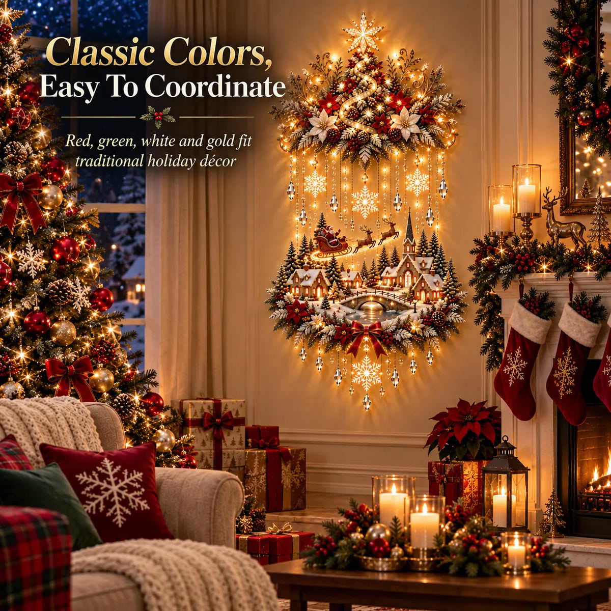 Christmas Wall Decor Tree & Village Warm Lights