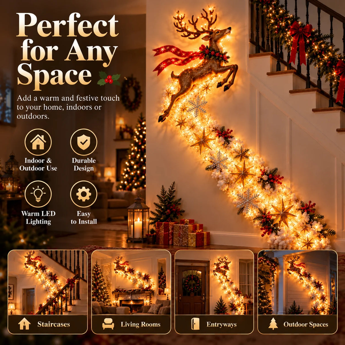 Christmas Wall Decoration Cascading Warm Golden Lights