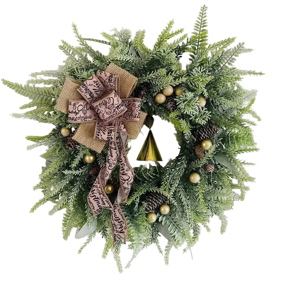 Christmas Wreath Artificial Greenery Pinecones Weather-Resistant Indoor Outdoor