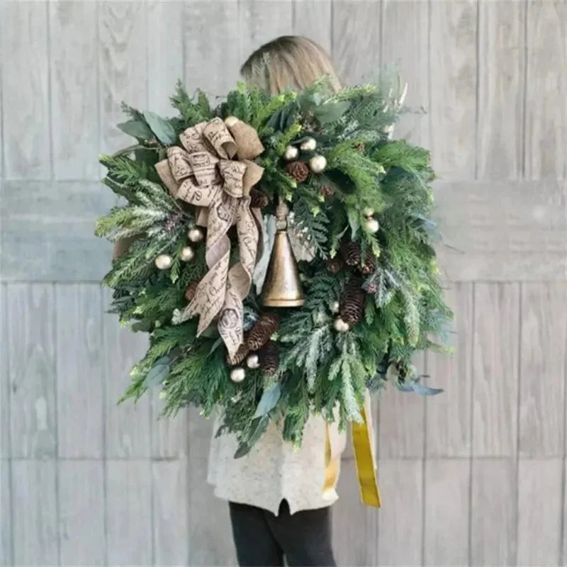 Christmas Wreath Artificial Greenery Pinecones Weather-Resistant Indoor Outdoor