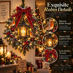 Christmas Wreath Illuminated Lantern & Robin Design