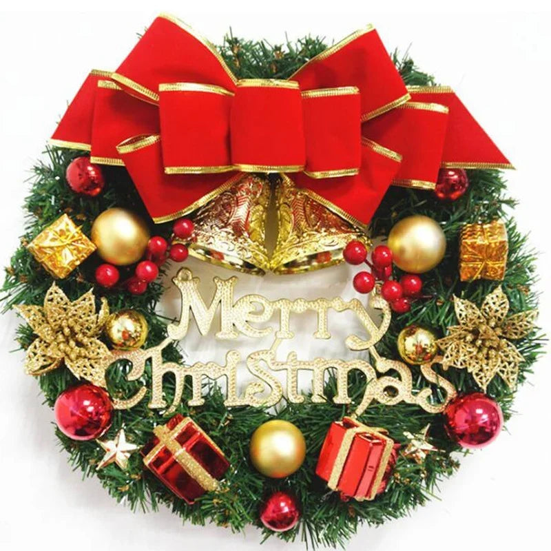 Christmas Wreath Red Bow Gold Accents Ready To Hang