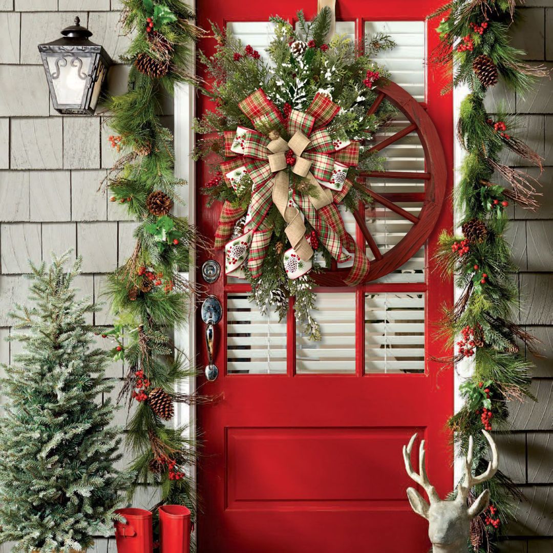 Christmas Wreath Rustic Faux Evergreens & Florals 24 Inch