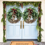 Christmas Wreath Vine Base Golden Bells Pinecones 17 Inch Indoor Outdoor
