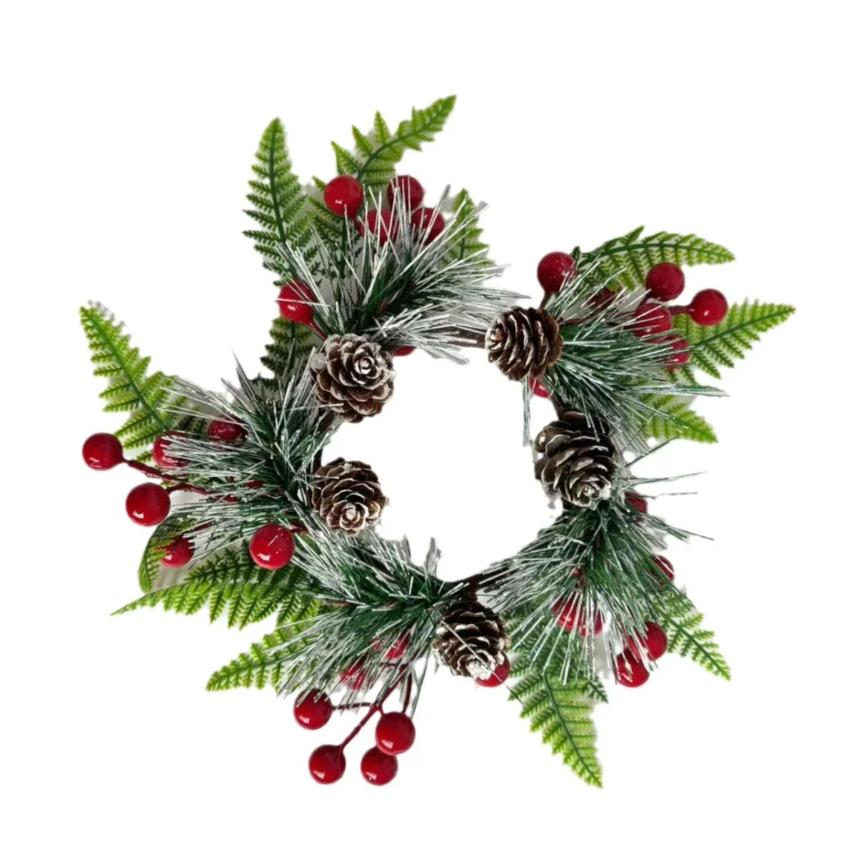 Christmas Wreath Weather-Resistant Natural Pine Cones & Red Berries