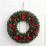 Christmas Wreath Wood Curl Design With Pinecones & Red Accents 20-Inch