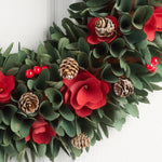 Christmas Wreath Wood Curl Design With Pinecones & Red Accents 20-Inch