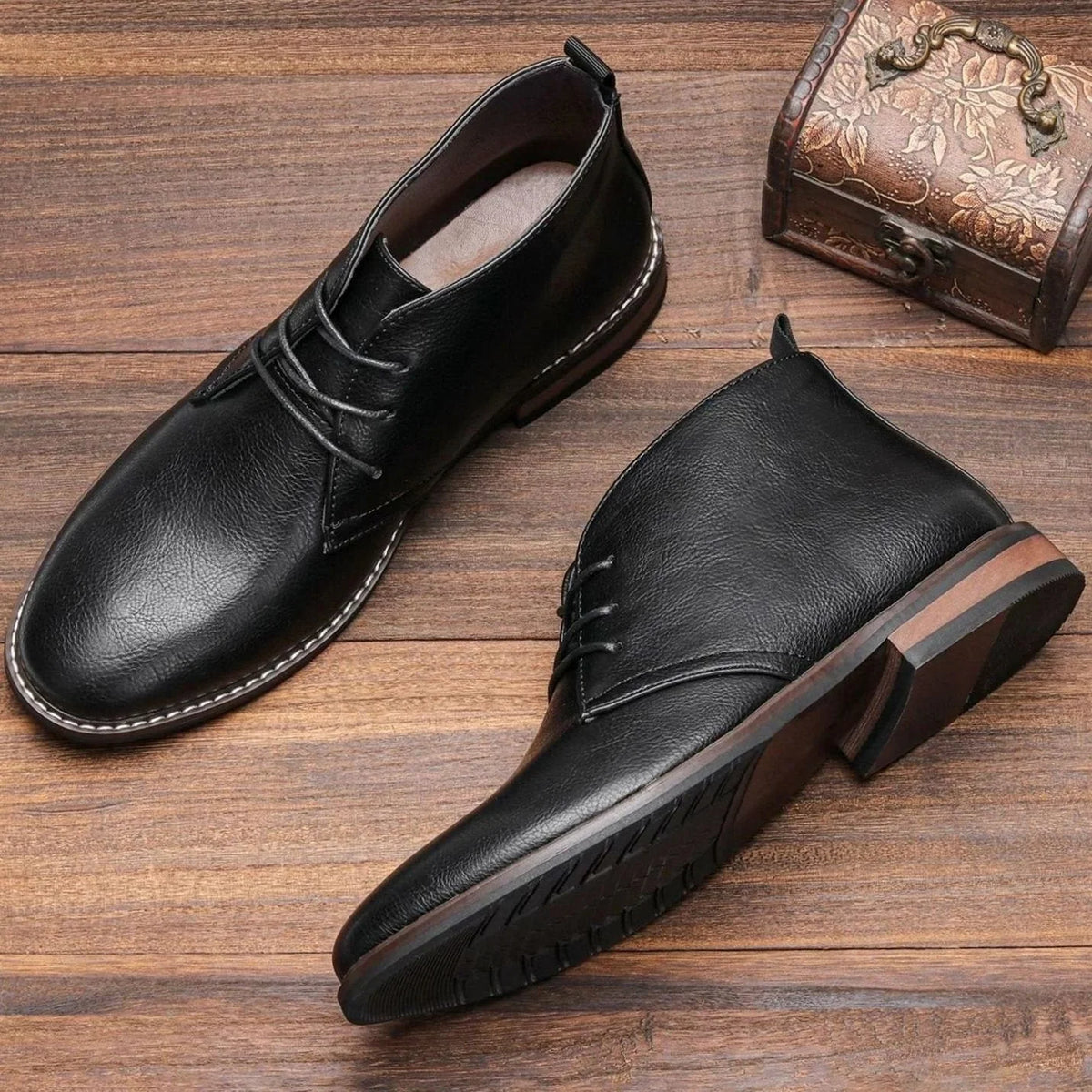 Chukka Boots Pebbled Leather Cushioned Insole Rubber Sole