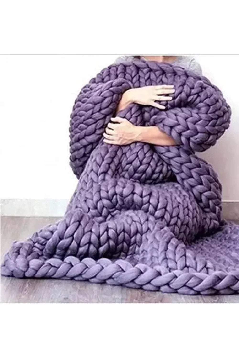 Chunky Knit Blanket Soft Polyester Dense Braided