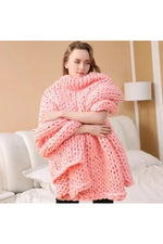 Chunky Knit Blanket Soft Polyester Dense Braided
