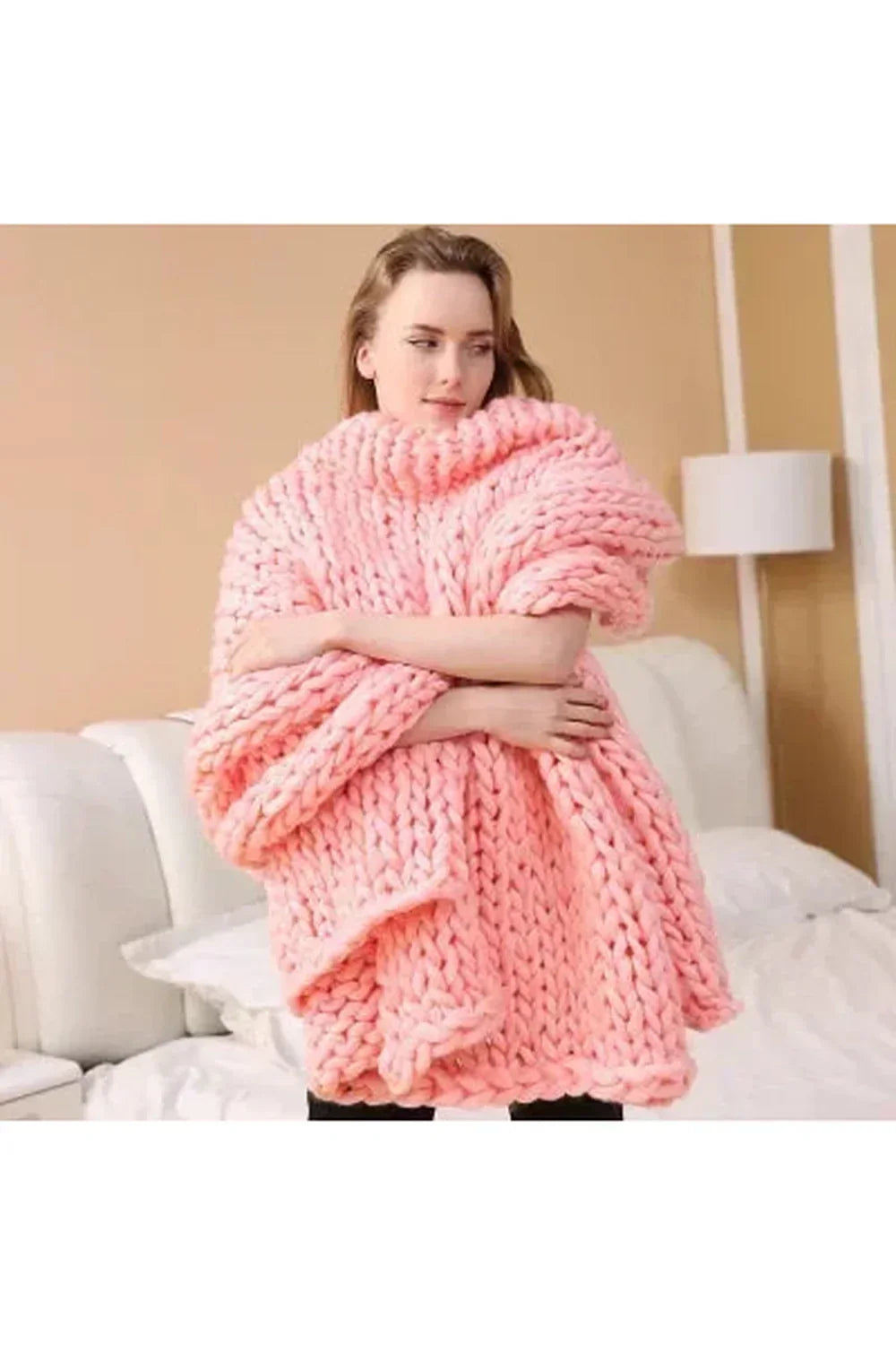 Chunky Knit Blanket Soft Polyester Dense Braided