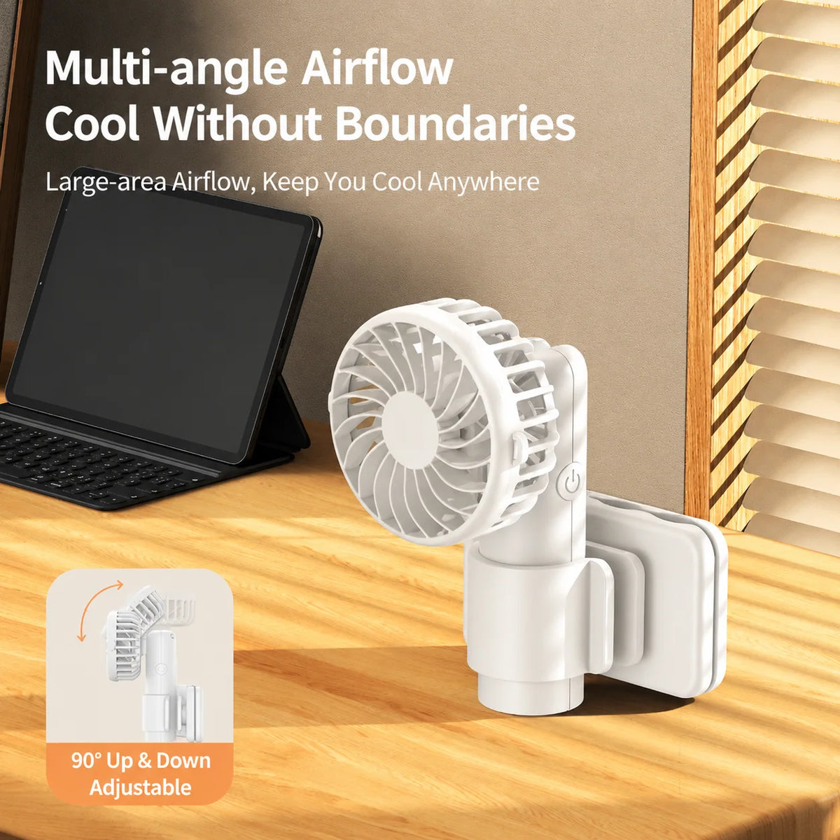 Clip-On Fan USB Rechargeable 3-Speed 90 Degree Tilt