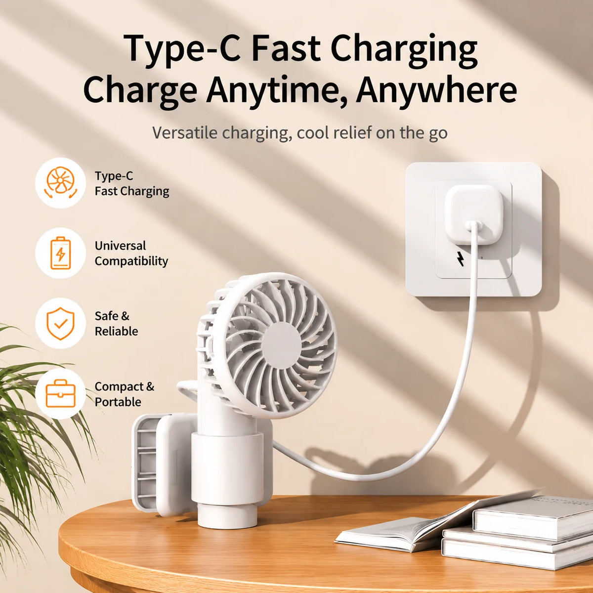 Clip-On Fan USB Rechargeable 3-Speed 90 Degree Tilt