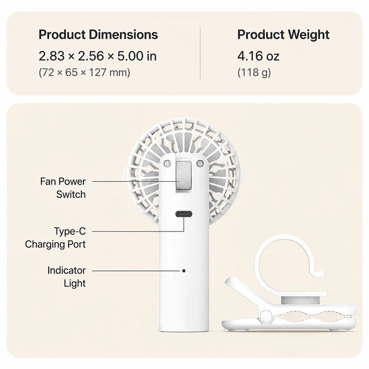 Clip-On Fan USB Rechargeable 3-Speed 90 Degree Tilt