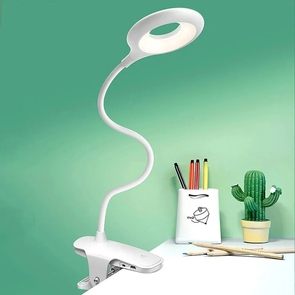Clip-On Reading Lamp Dimmable Adjustable Neck USB-Powered