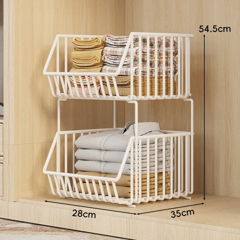Closet Basket Organizer Stackable 3-Tier Open-Front Steel Wire