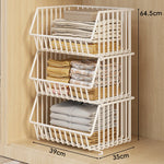 Closet Basket Organizer Stackable 3-Tier Open-Front Steel Wire