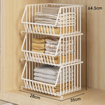 Closet Basket Organizer Stackable 3-Tier Open-Front Steel Wire