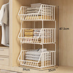 Closet Basket Organizer Stackable 3-Tier Open-Front Steel Wire