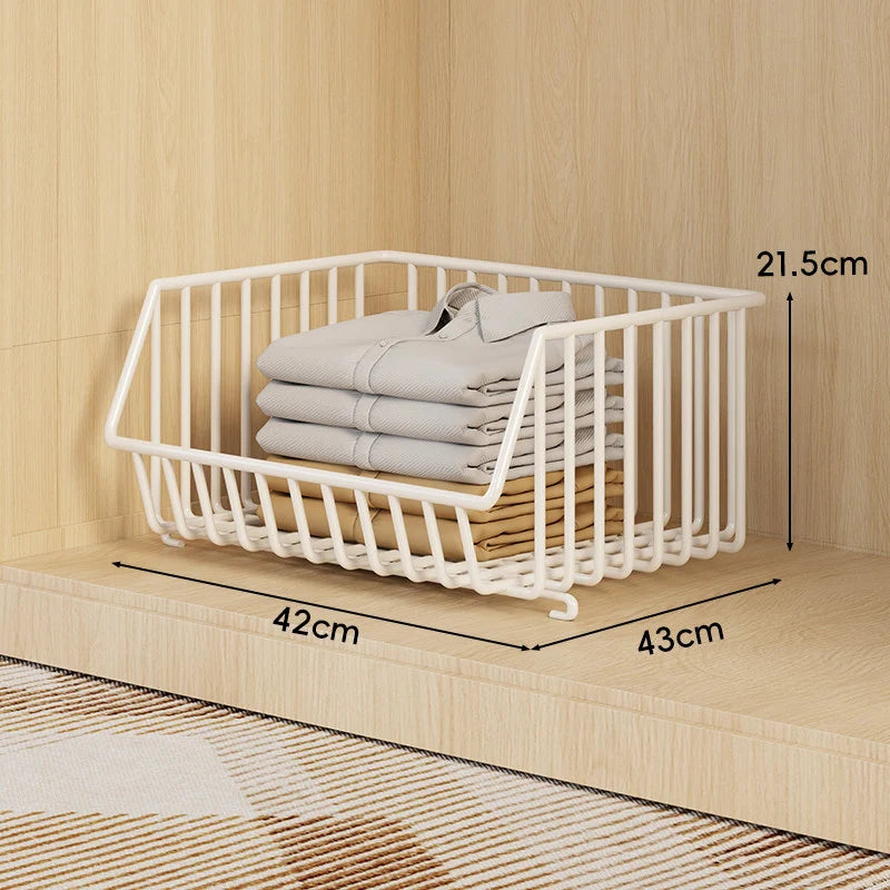 Closet Basket Organizer Stackable 3-Tier Open-Front Steel Wire