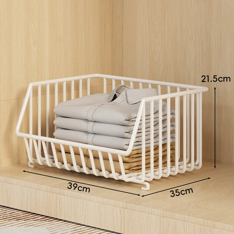 Closet Basket Organizer Stackable 3-Tier Open-Front Steel Wire