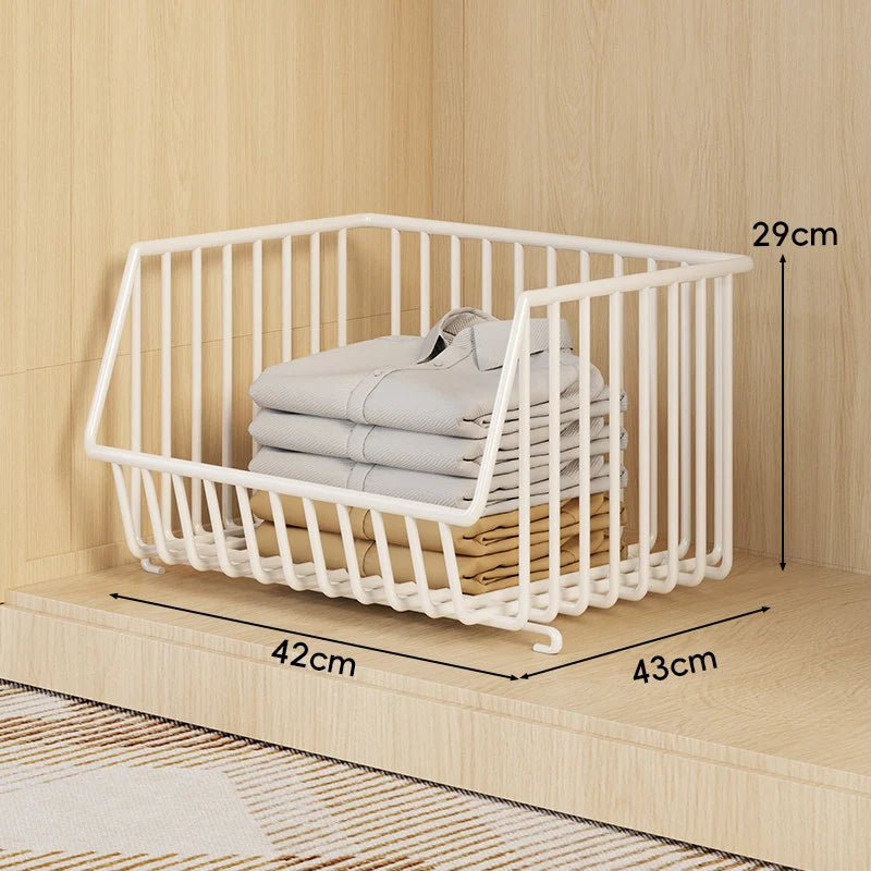 Closet Basket Organizer Stackable 3-Tier Open-Front Steel Wire