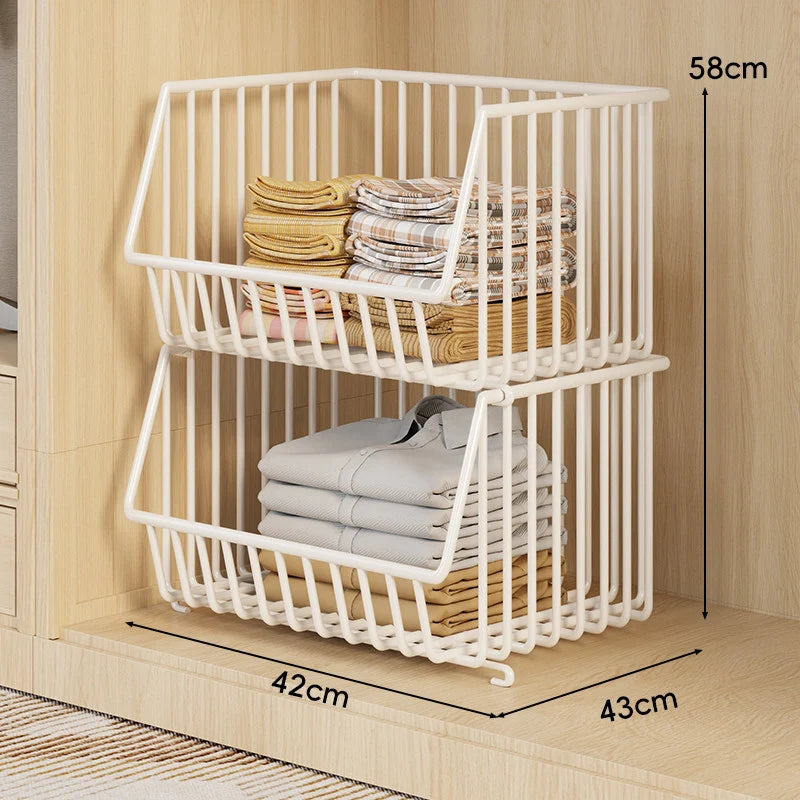 Closet Basket Organizer Stackable 3-Tier Open-Front Steel Wire