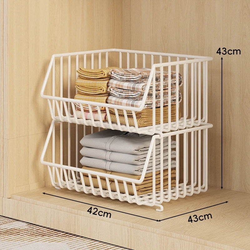 Closet Basket Organizer Stackable 3-Tier Open-Front Steel Wire