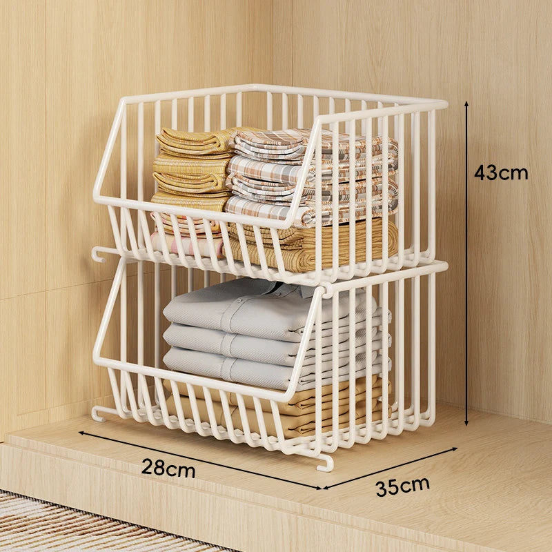 Closet Basket Organizer Stackable 3-Tier Open-Front Steel Wire