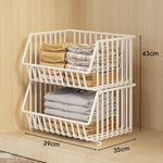 Closet Basket Organizer Stackable 3-Tier Open-Front Steel Wire