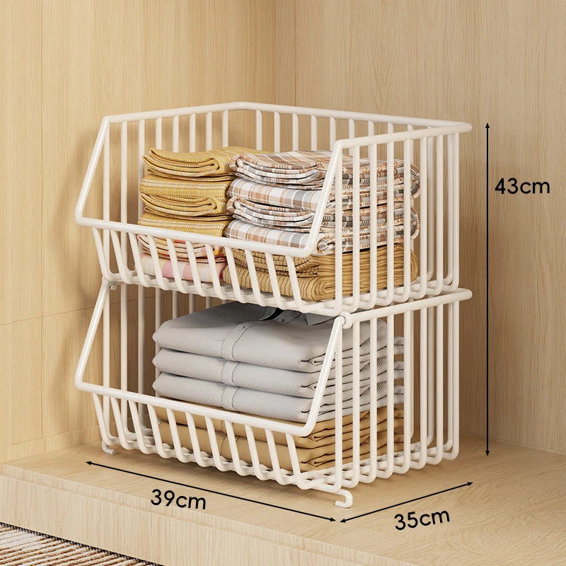 Closet Basket Organizer Stackable 3-Tier Open-Front Steel Wire